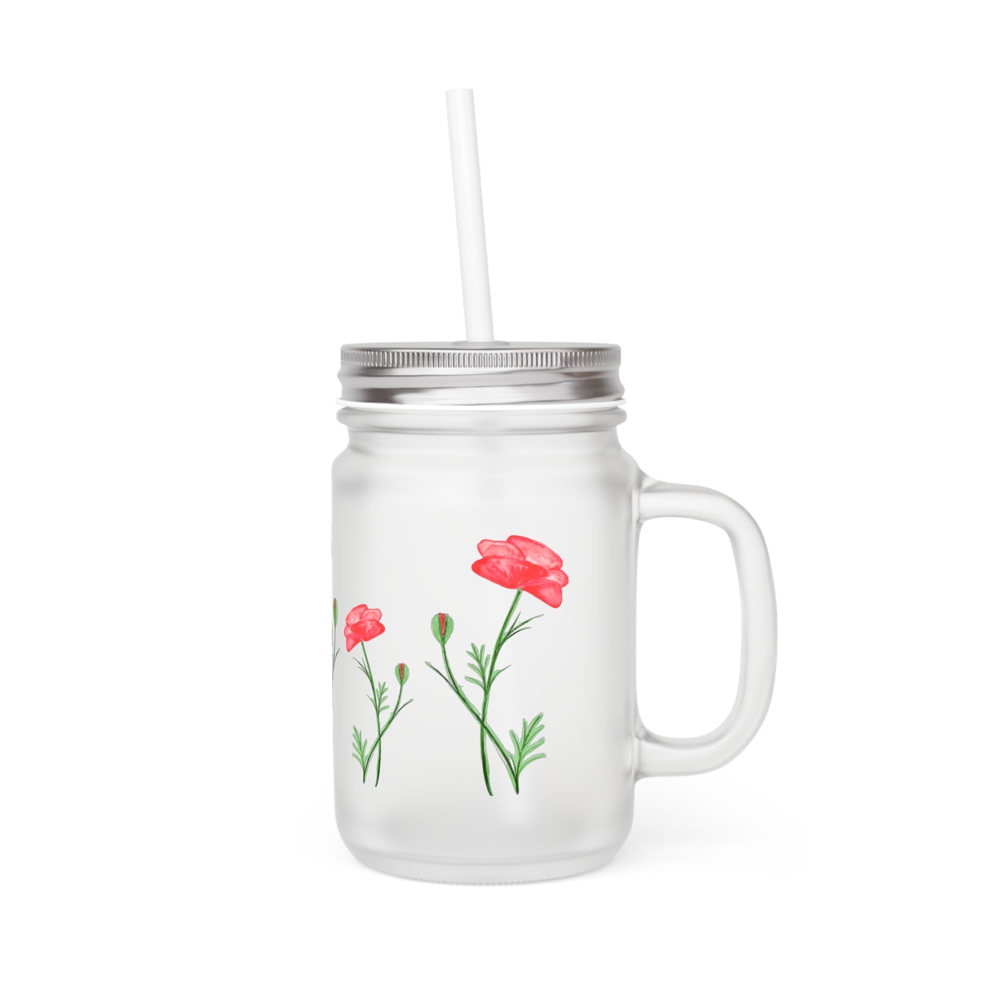Poppy Mason Jar Tumbler — Floral Mason Jar Cup with Straw