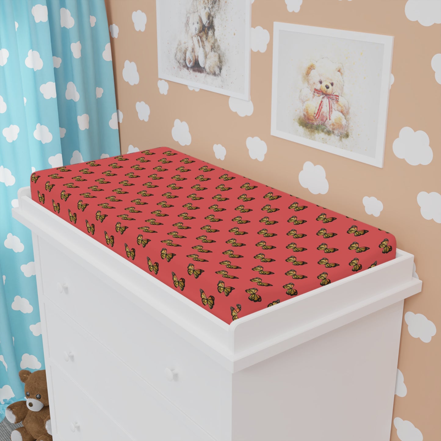 Butterfly Baby Changing Pad Cover — Coral Floral Nursery Bedding