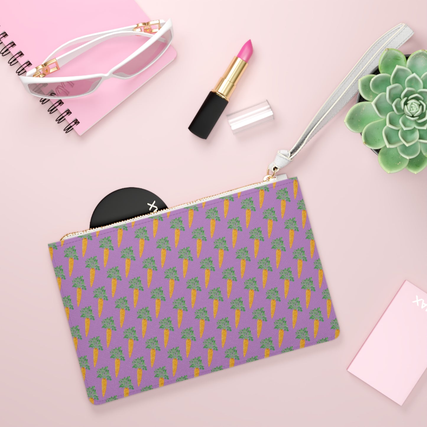 Carrot Pattern Purple Clutch Bag — Retro Vegan Leather Wristlet