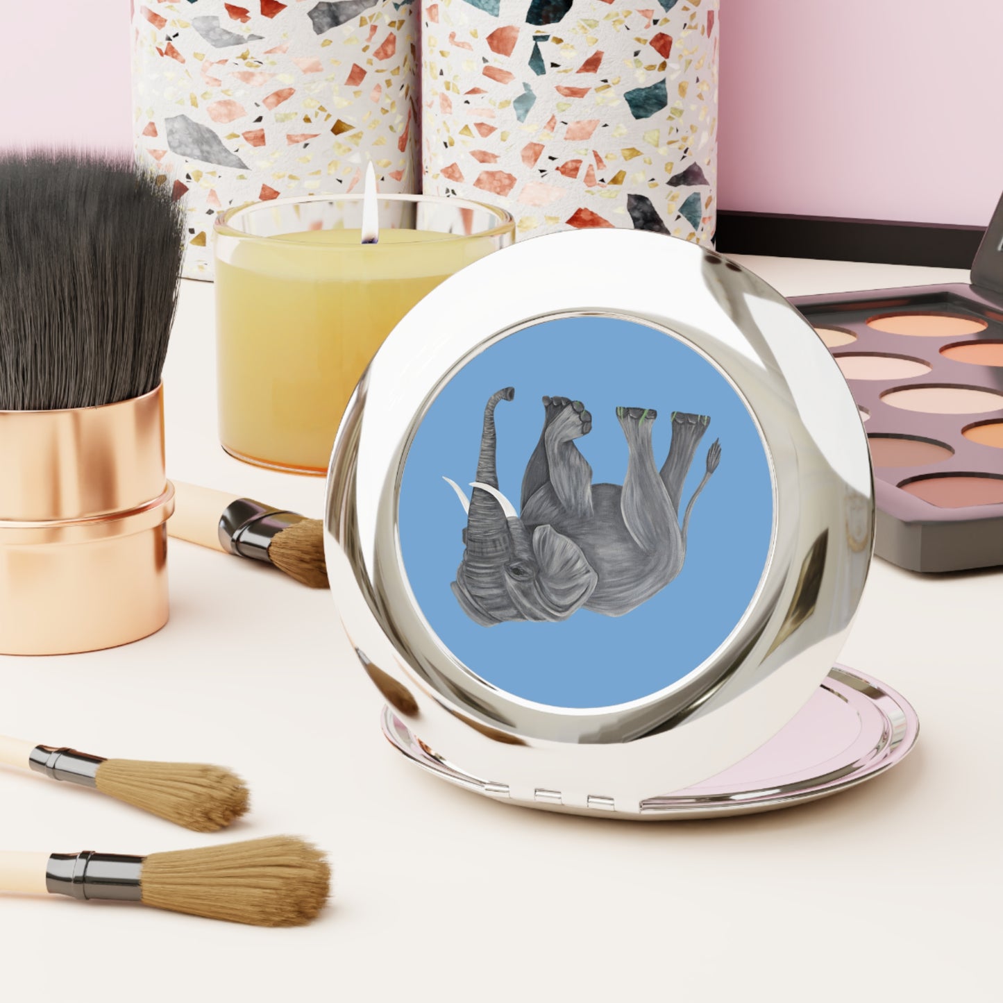 Gray Elephant Blue Compact Travel Mirror | Wildlife Pocket Mirror