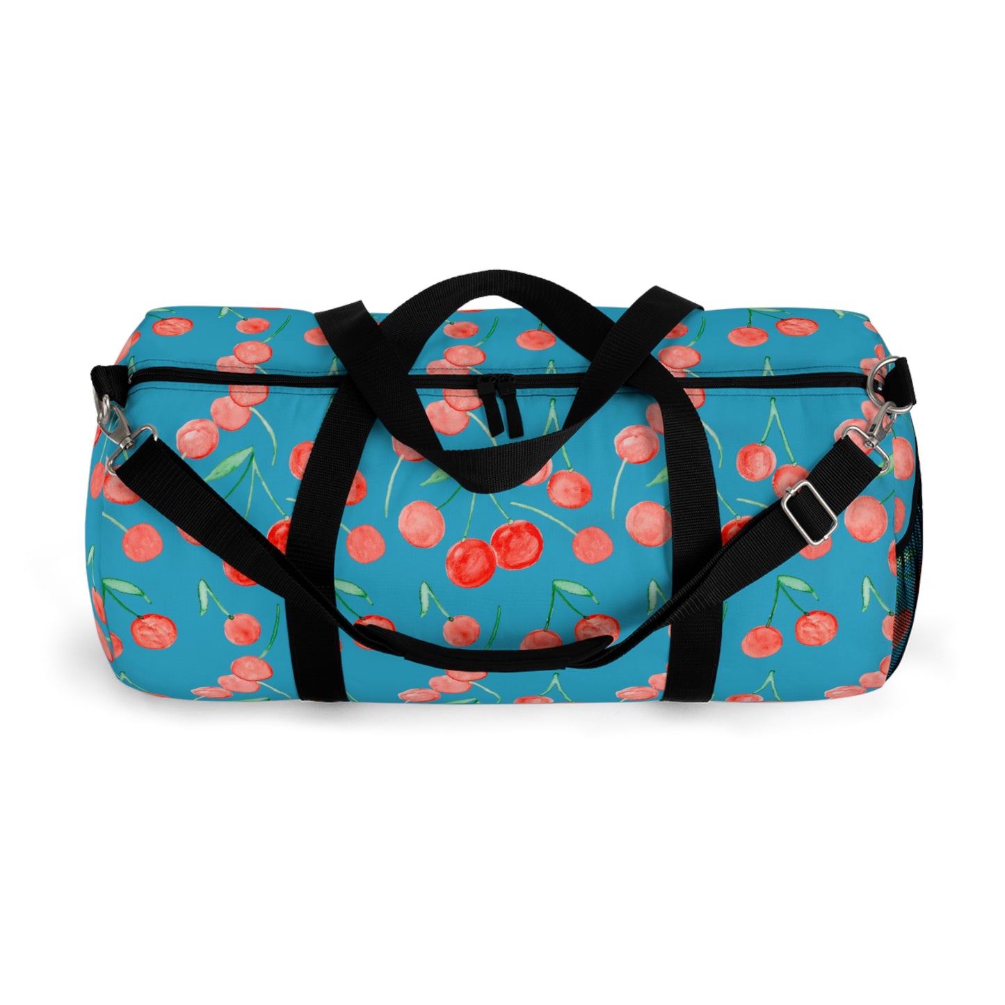 Cherry Pattern Duffel Bag | Blue Cherry Print Travel Bag