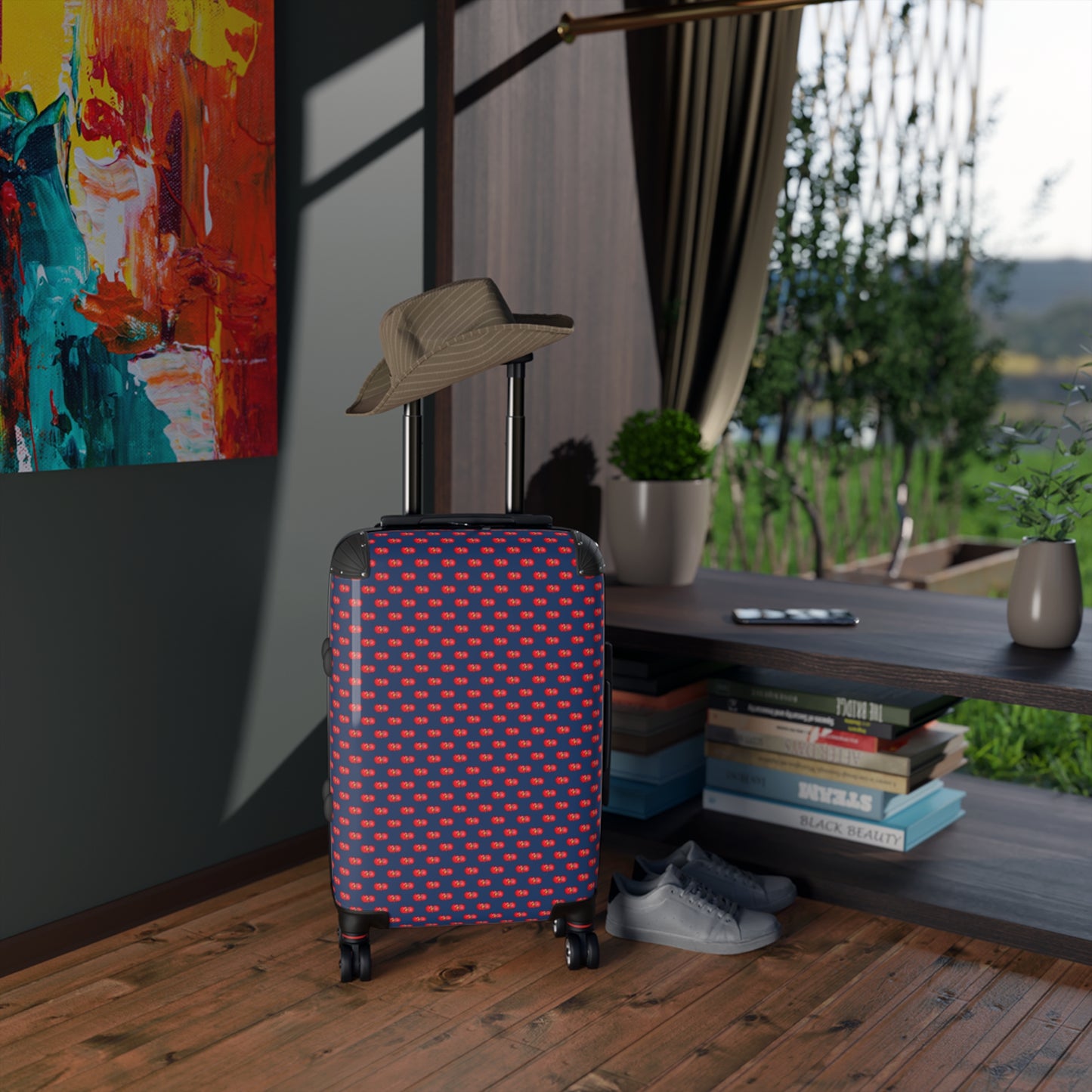 Red Begonia Floral Hard-Shell Carry-On Suitcase