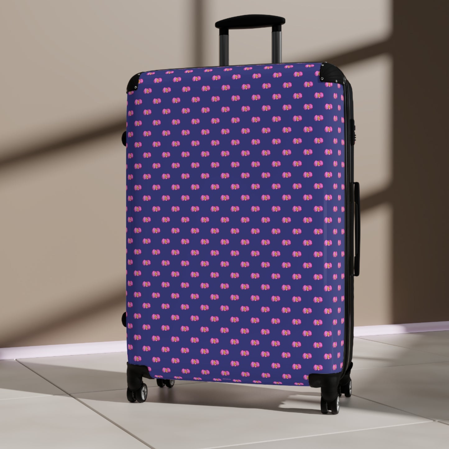 Pink Begonia Floral Pattern Carry-On Suitcase — Blue & Pink Travel Luggage