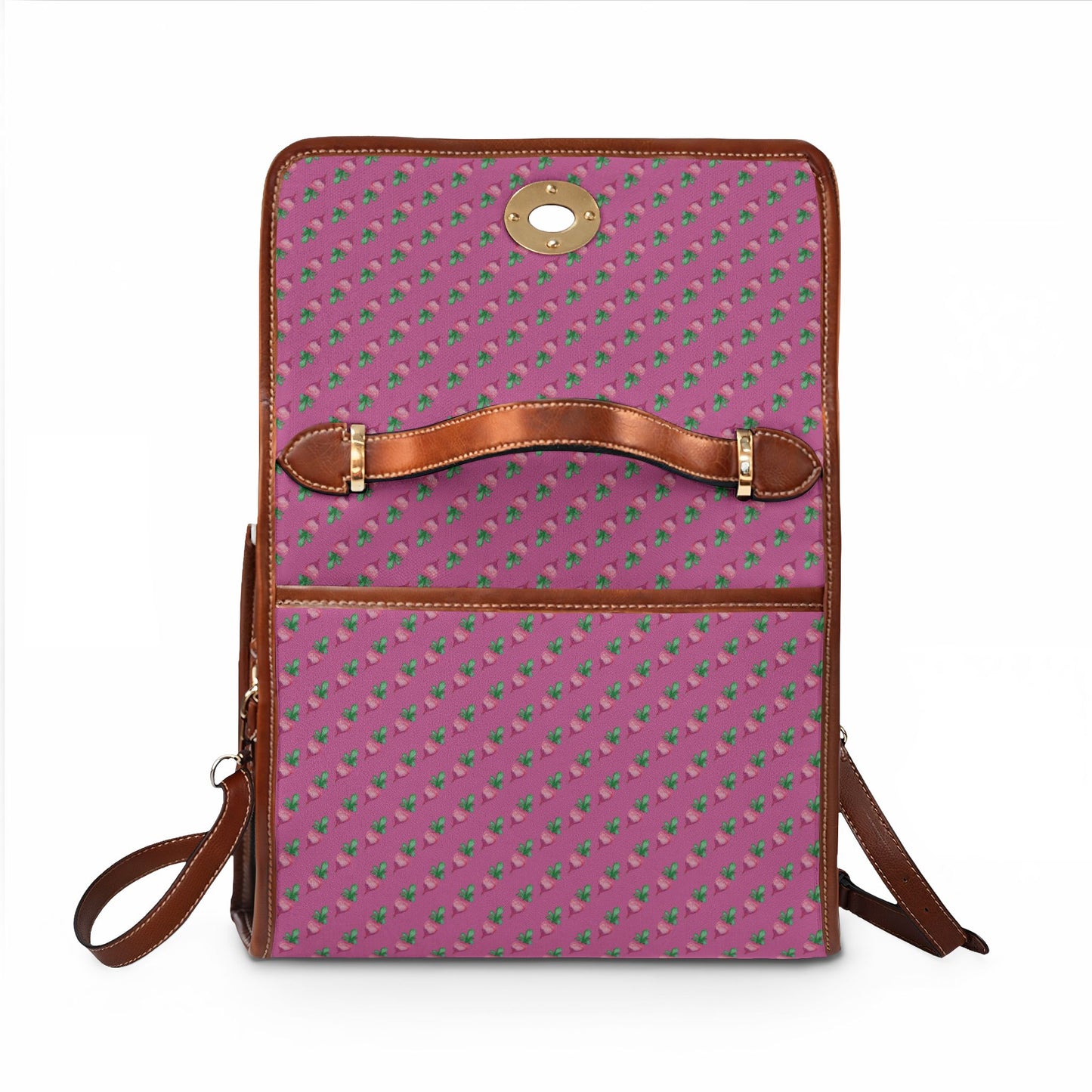 Pink Floral Radish Print Waterproof Canvas Crossbody Satchel