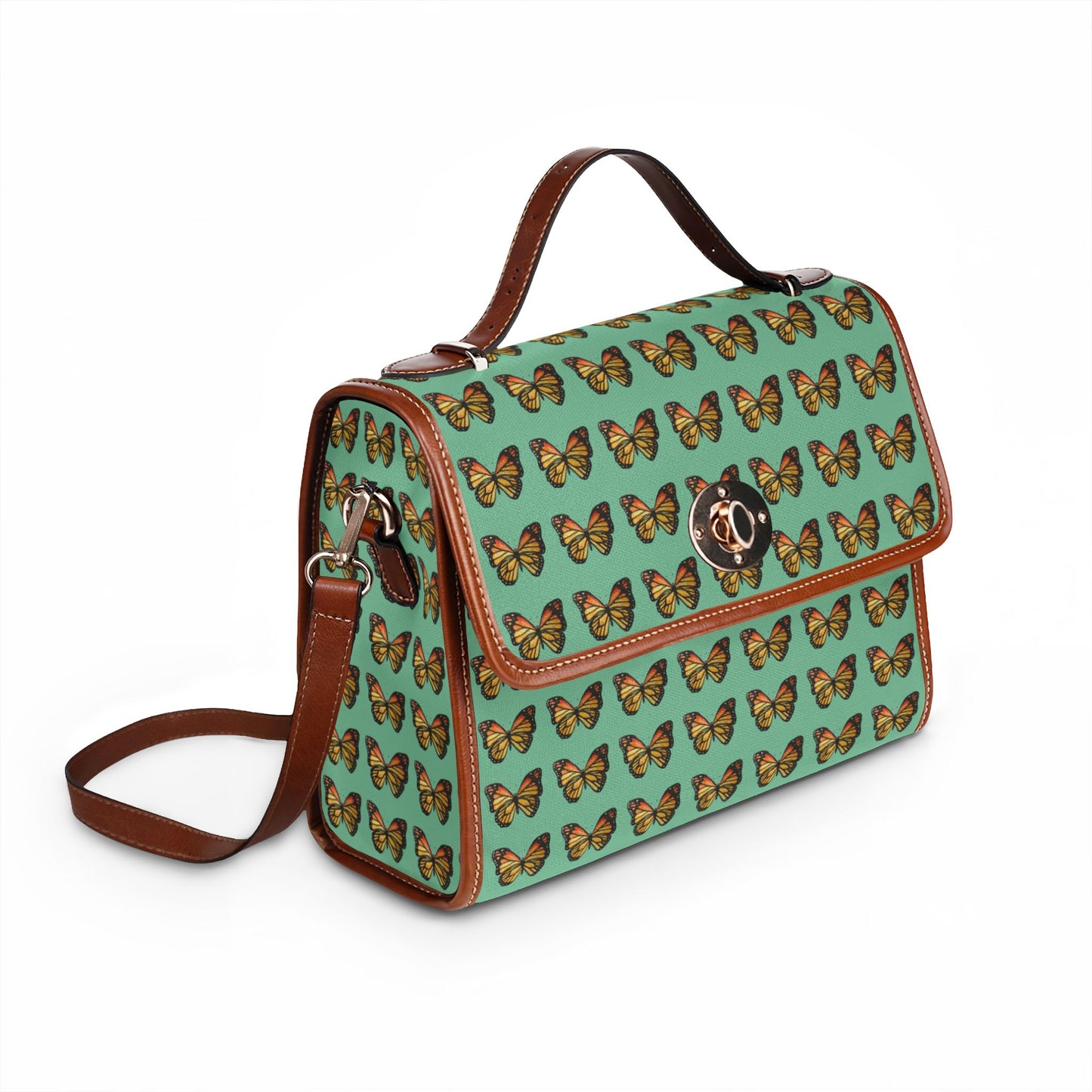 Butterfly Pattern Canvas Tote — Retro Green Waterproof Bag
