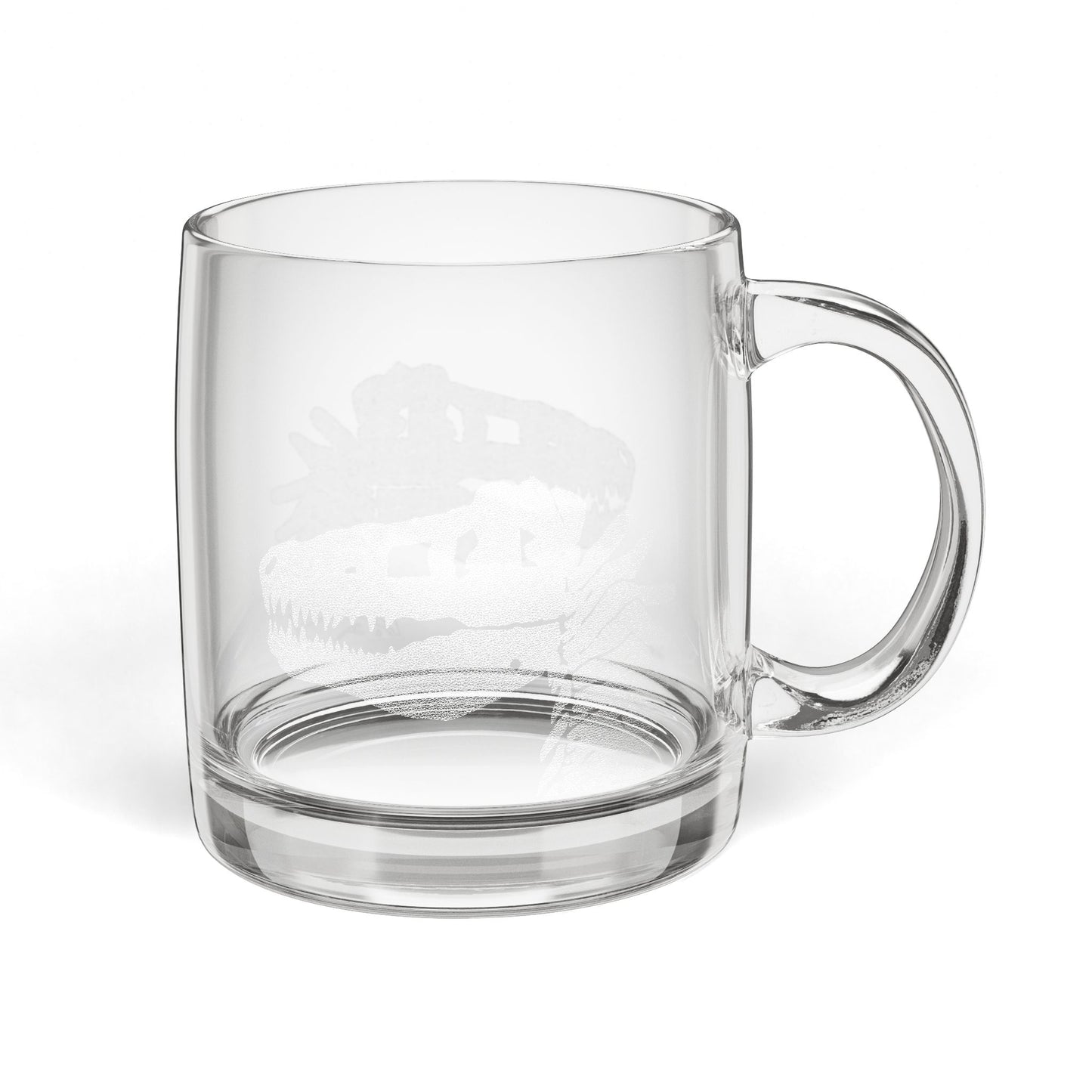 Engraved Dinosaur Glass Coffee Mug — Classic 12.25 oz Clear Mug with Subtle T.Rex Etched Design