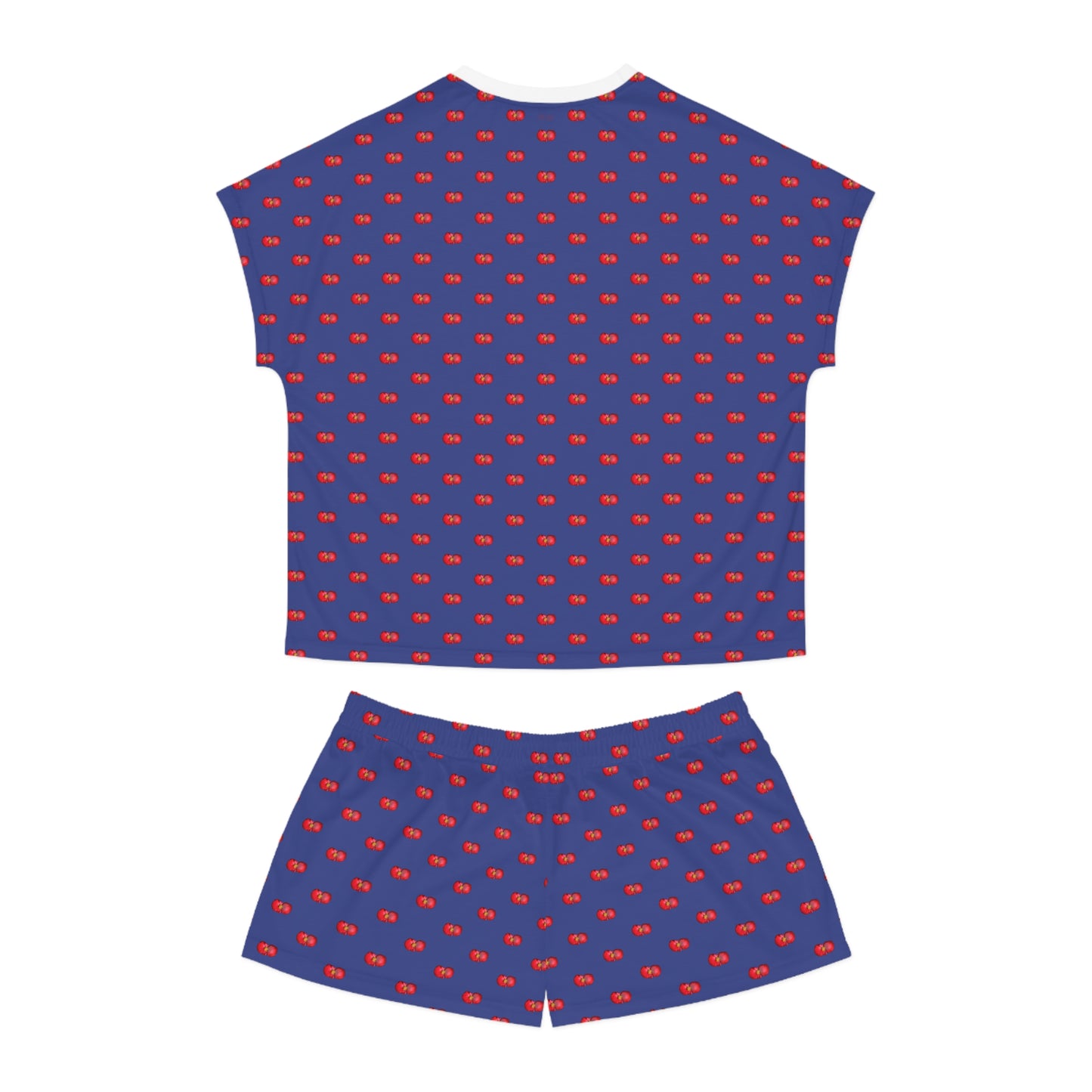 Women’s Short Pajama Set — Blue with Red Begonia Floral Pattern