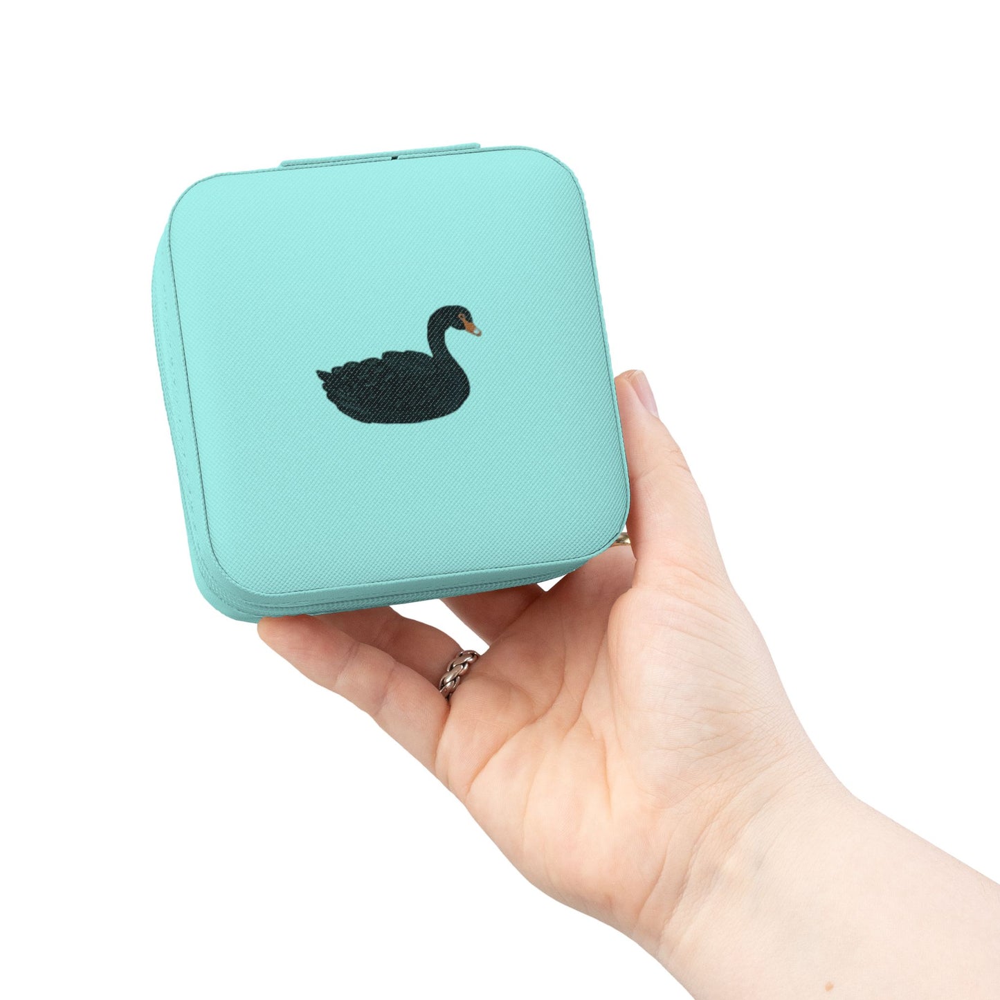 Compact Black Swan Jewelry Travel Case — Ring & Earring Organizer