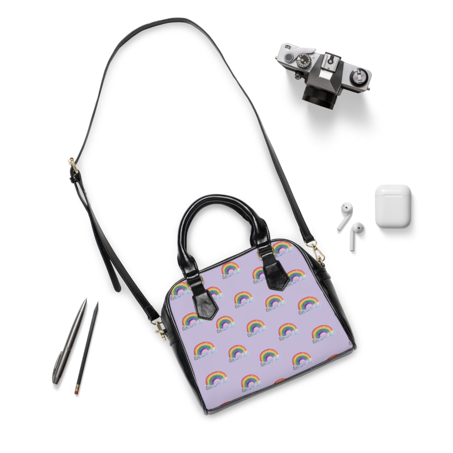 Rainbow Pattern Shoulder Handbag — Cute Lilac Rainbow Purse