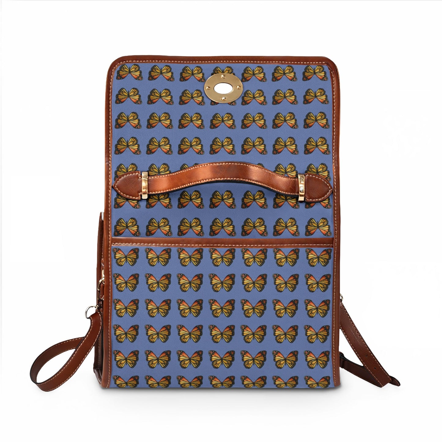 Butterfly Pattern Canvas Tote — Retro Blue Waterproof Bag