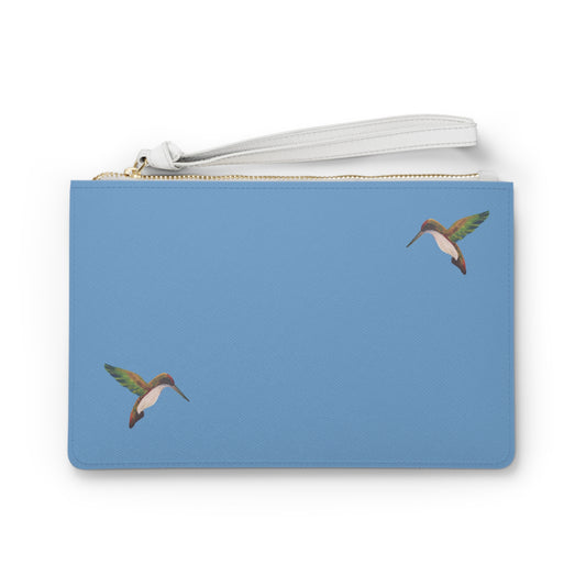Hummingbird Print Clutch Bag — Sky Blue Wristlet Purse