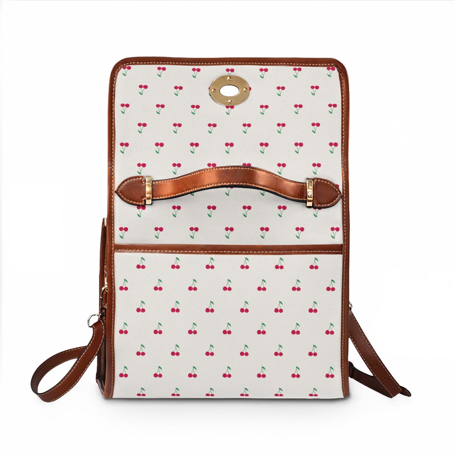 Cherry Pattern Canvas Tote — Vintage Ivory Waterproof Bag
