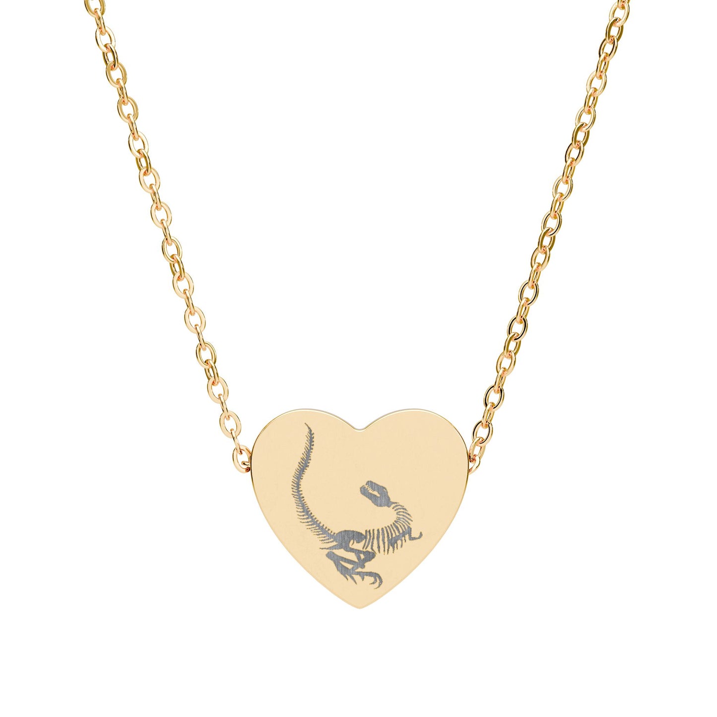 Dinosaur Fossil Heart Pendant Necklace — Stainless Steel Dinosaur Jewelry