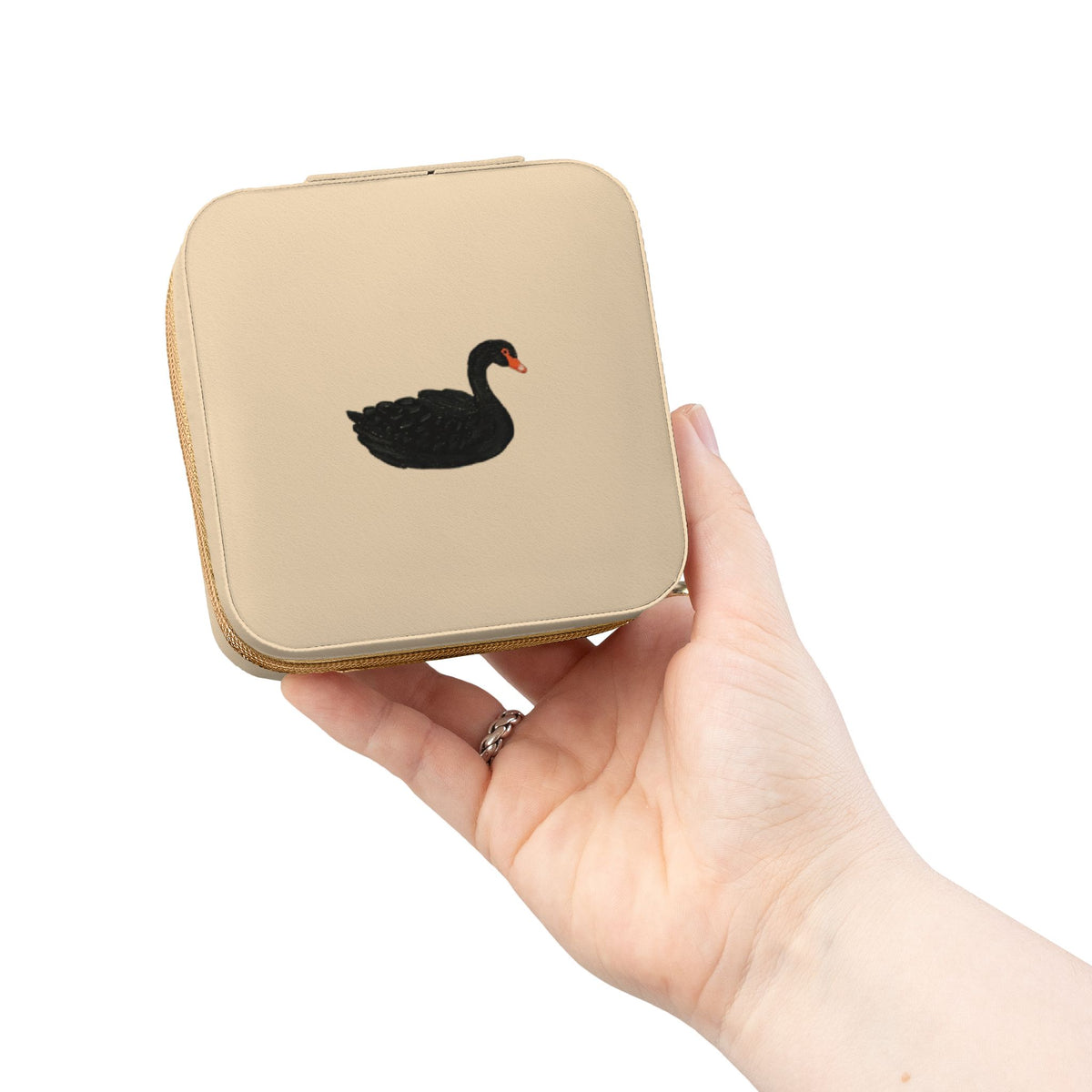 Compact Black Swan Jewelry Travel Case — Ring & Earring Organizer
