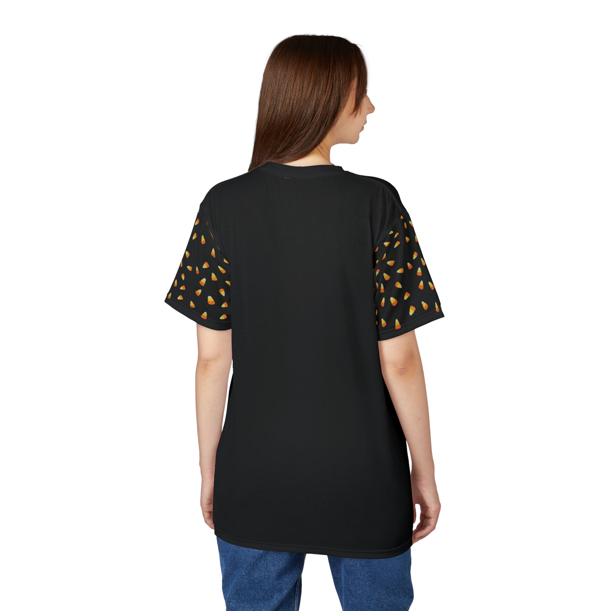 Candy Corn Sleeve Tee — Halloween Black Short Sleeve T-Shirt