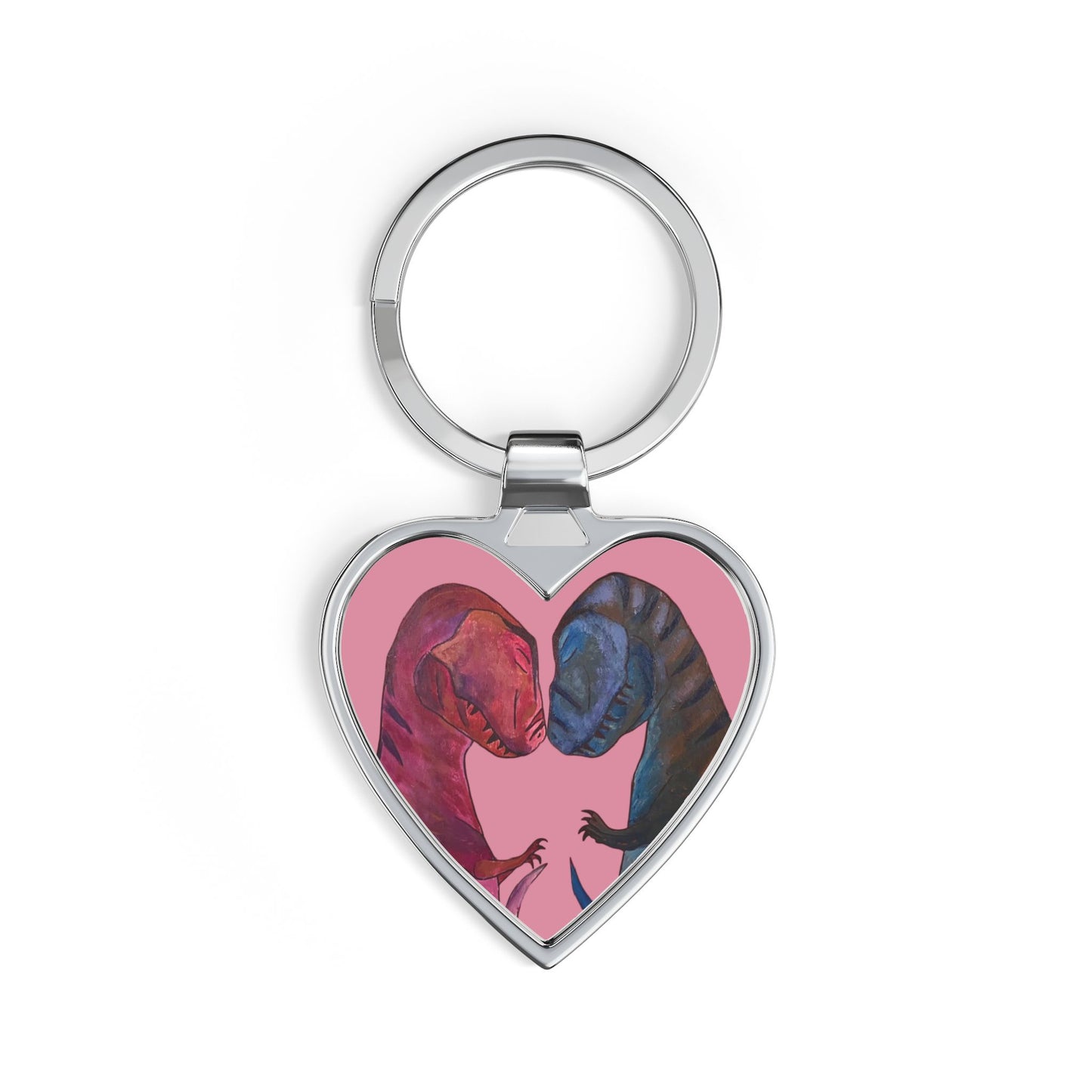 T-Rex Couple Heart Keychain — Cute Dinosaur Stainless Steel Charm