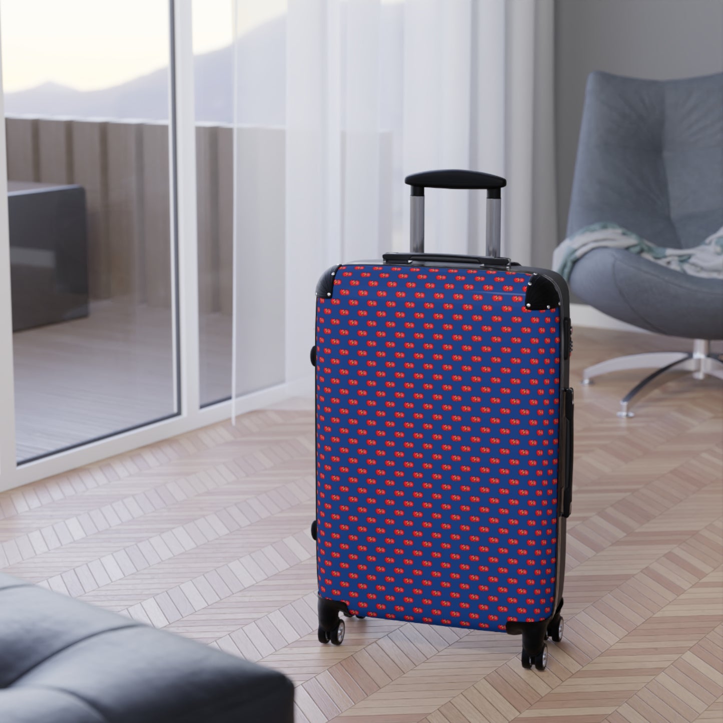 Red Begonia Floral Hard-Shell Carry-On Suitcase