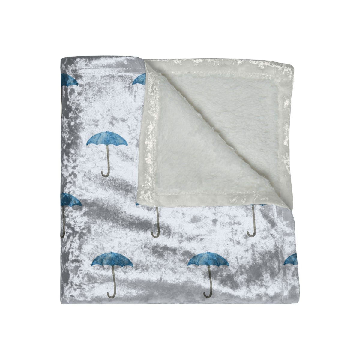 Crushed Velvet Blanket — Blue Umbrella Patterned Throw