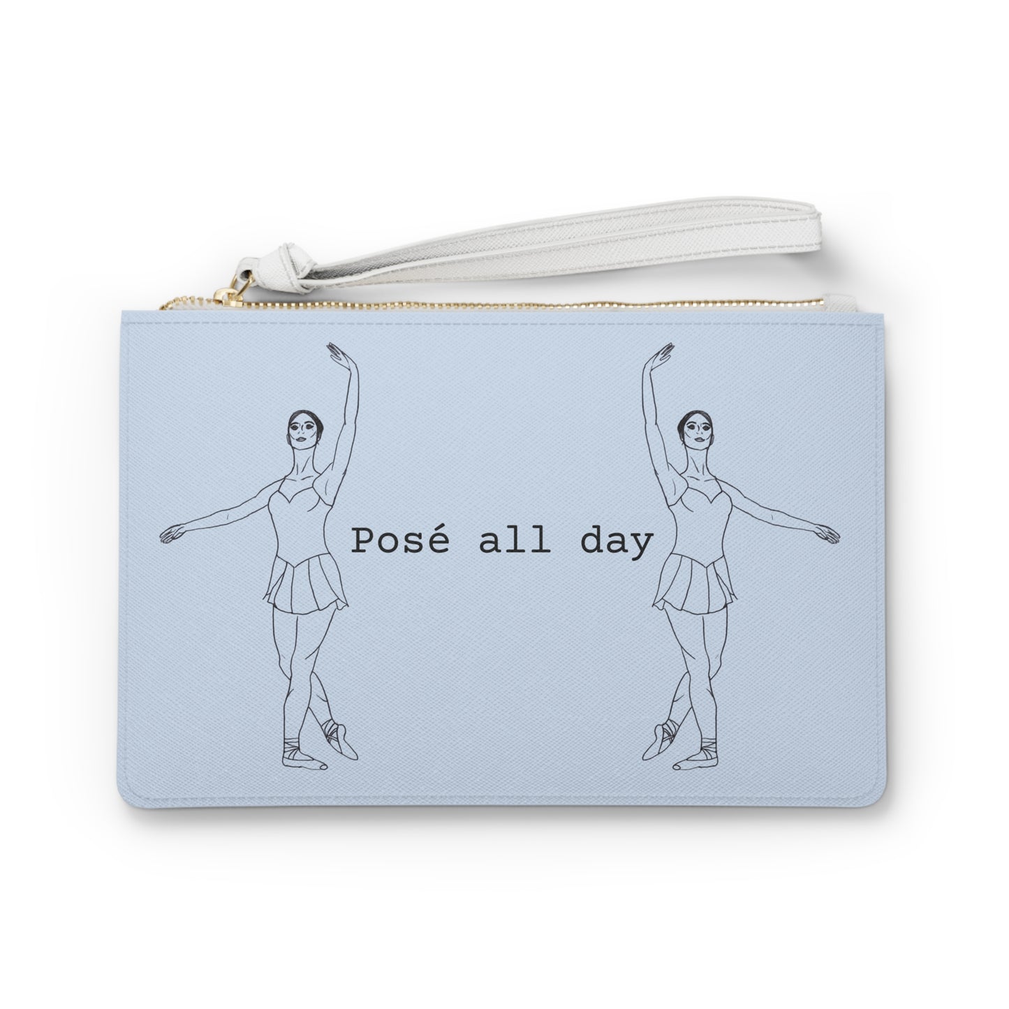 Blue Ballet Dancers Clutch Bag — Minimalist Pointe Shoe Sketch Wristlet
