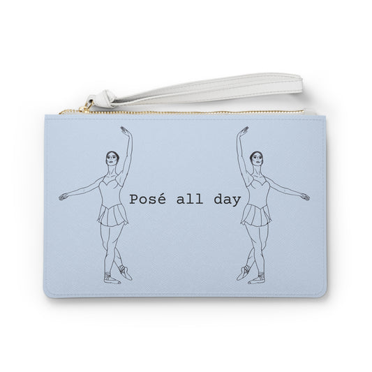 Blue Ballet Dancers Clutch Bag — Minimalist Pointe Shoe Sketch Wristlet