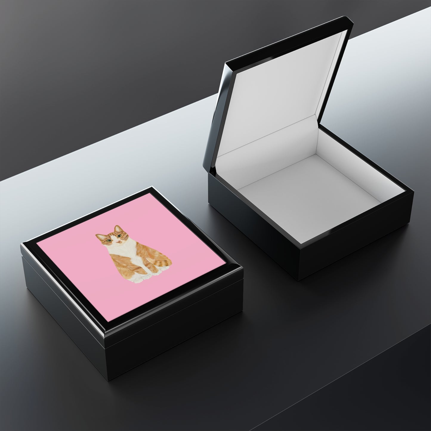 Orange Tabby Cat Pink Jewelry Box