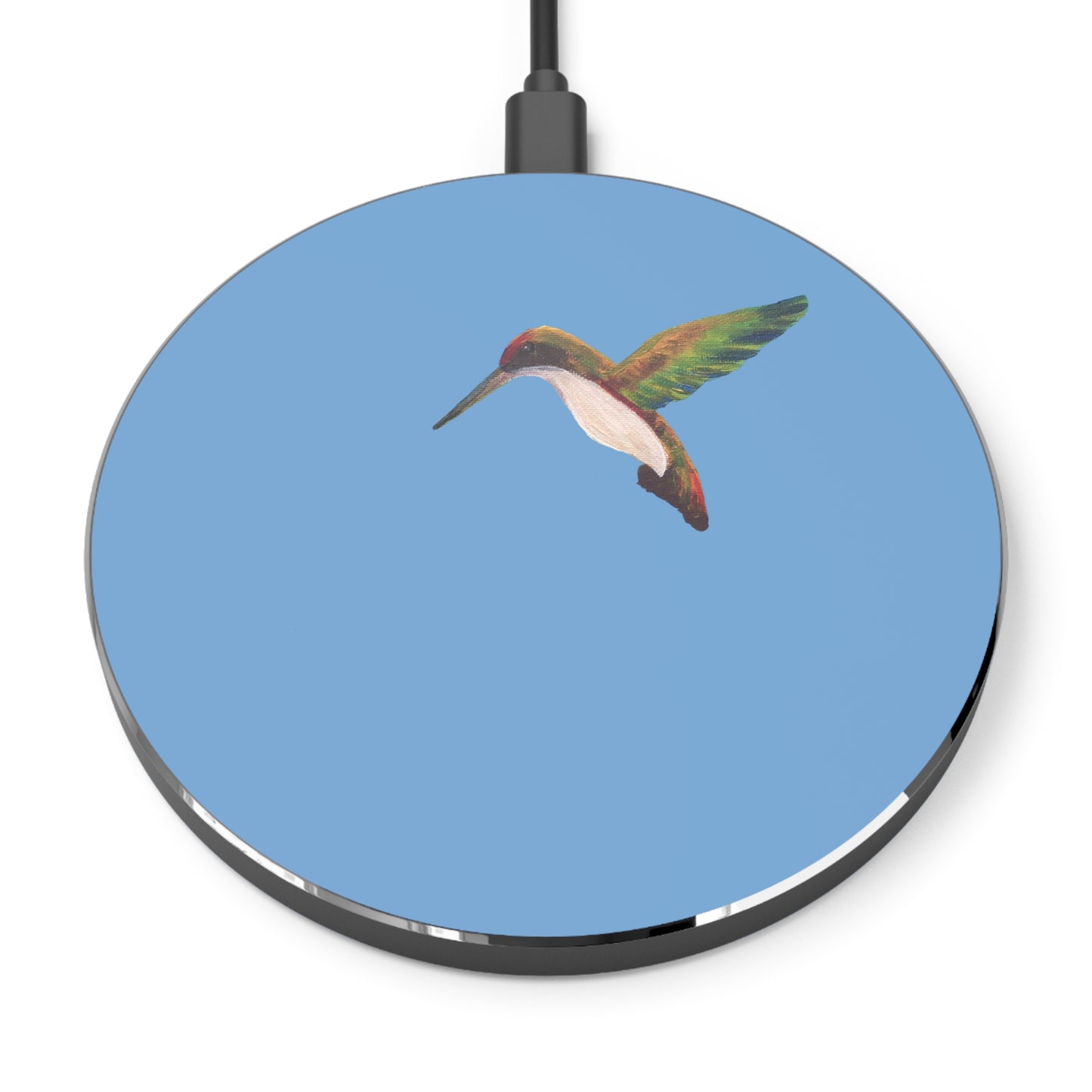 Hummingbird Wireless Charger — Slim Fast Wireless Charging Pad with Blue Hummingbird Design