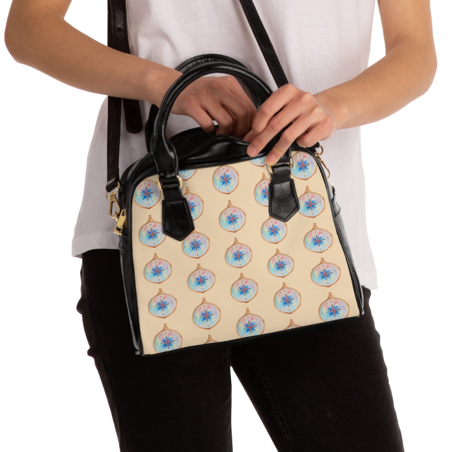 Watercolor Compass Shoulder Handbag — Travel-Inspired Boho Bag