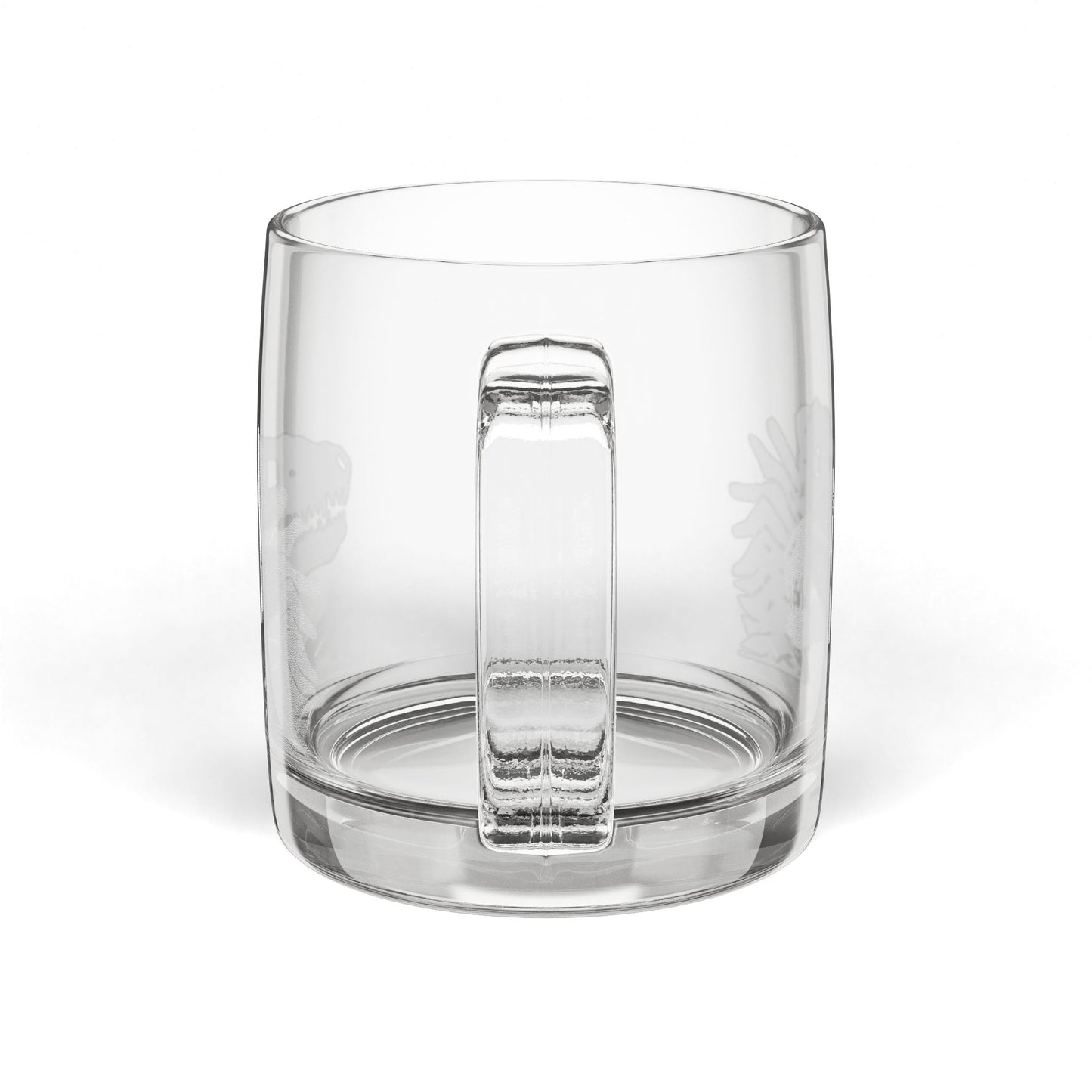 Engraved Dinosaur Glass Coffee Mug — Classic 12.25 oz Clear Mug with Subtle T.Rex Etched Design