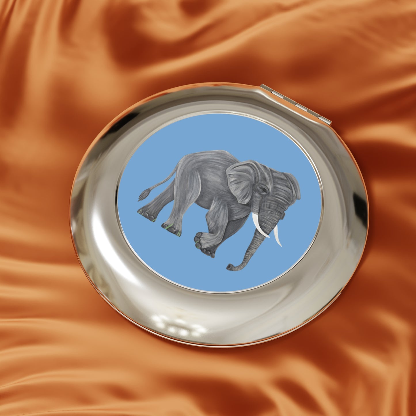 Gray Elephant Blue Compact Travel Mirror | Wildlife Pocket Mirror