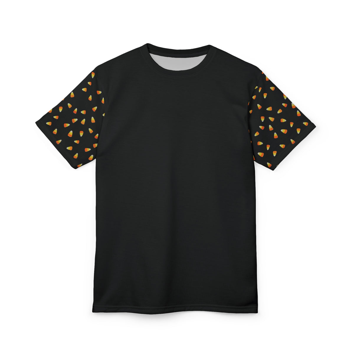 Candy Corn Sleeve Tee — Halloween Black Short Sleeve T-Shirt