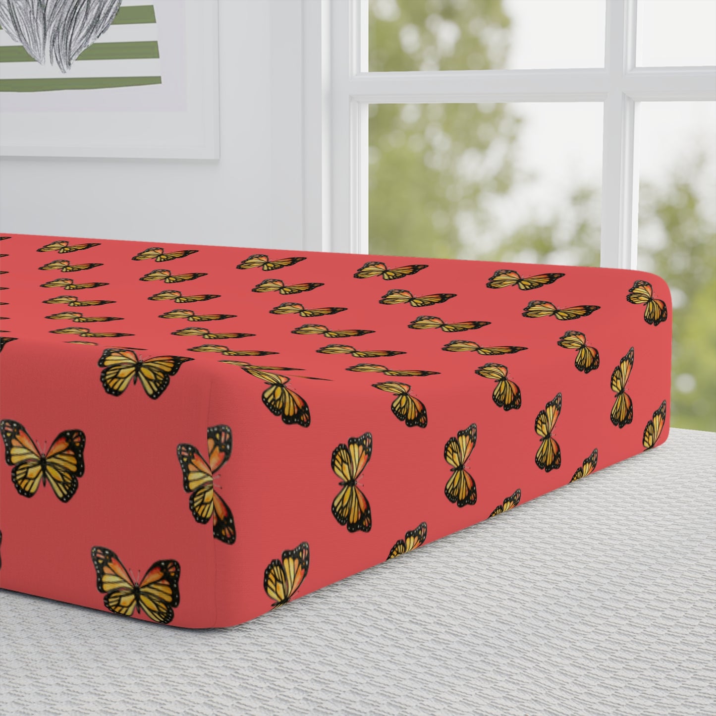 Butterfly Baby Changing Pad Cover — Coral Floral Nursery Bedding