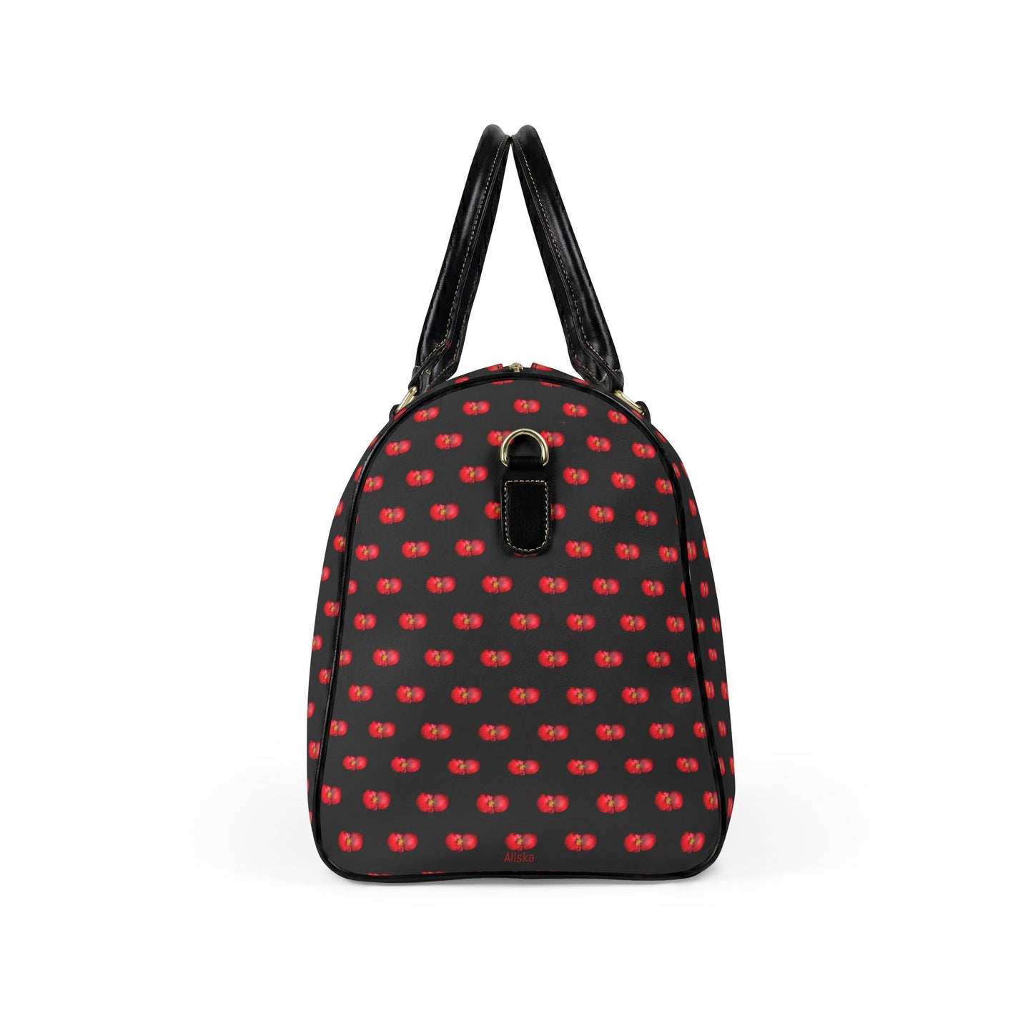 Classic Leather Weekender Bag — Black with Red Mini Begonias Floral Pattern