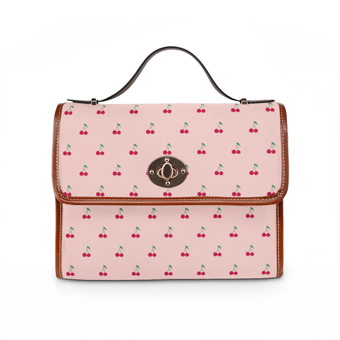 Cherry Pattern Canvas Tote — Vintage Pink Waterproof Bag