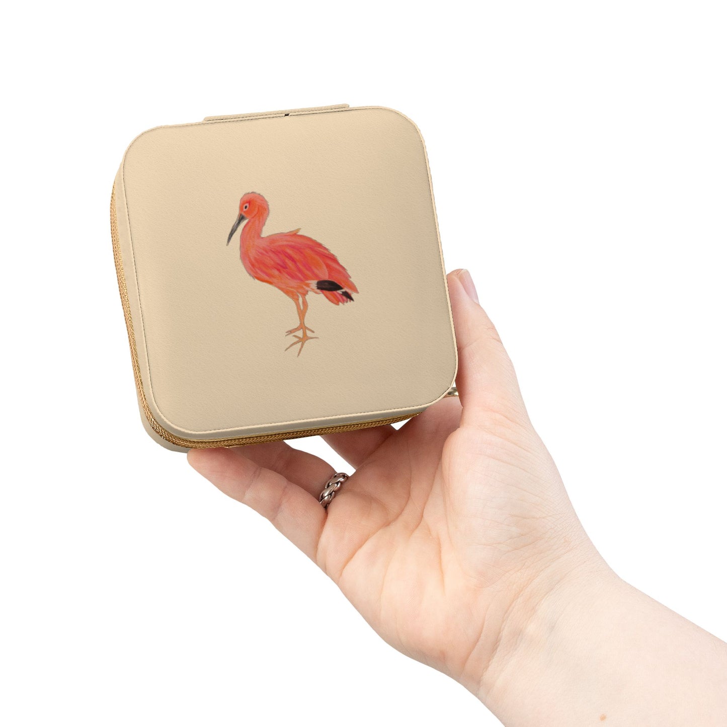 Pink Ibis Bird Jewelry Travel Case — Compact Organizer for Rings, Earrings & Necklaces