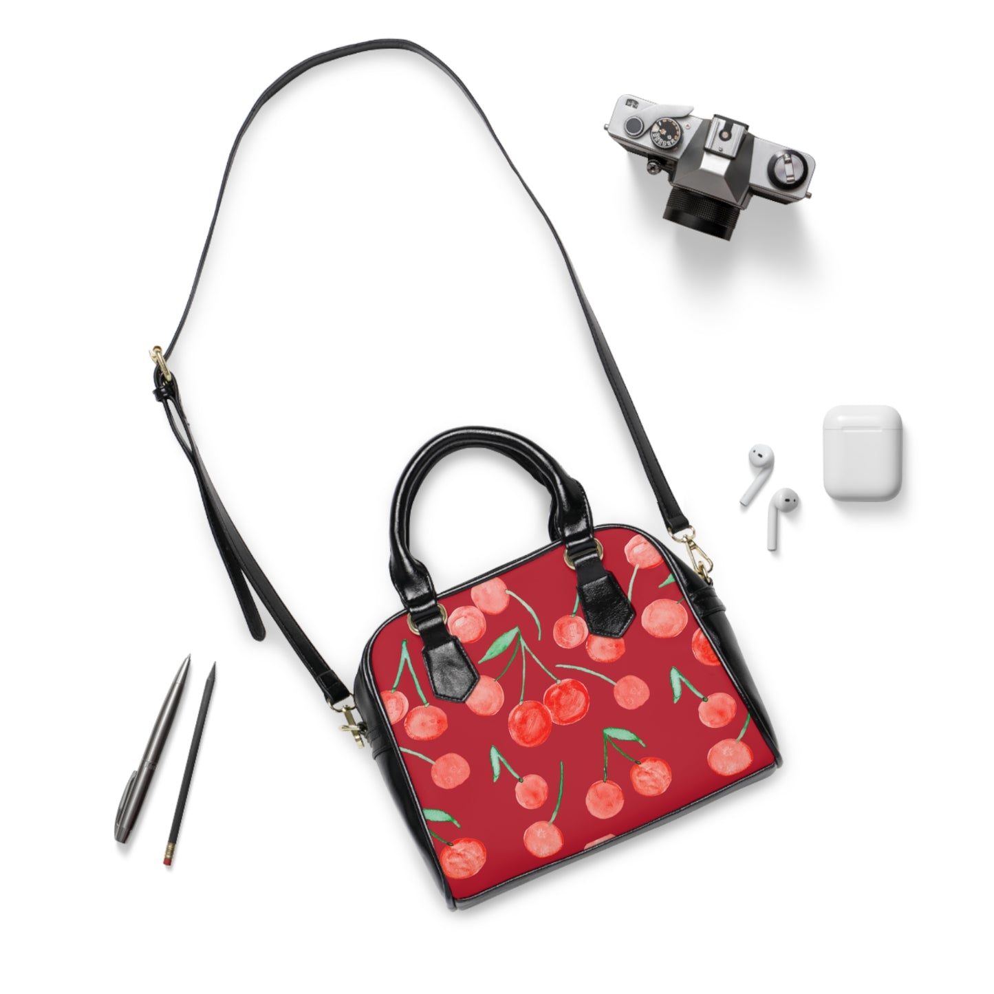 Cherry Pattern Shoulder Handbag | Red Cherry Print Bag