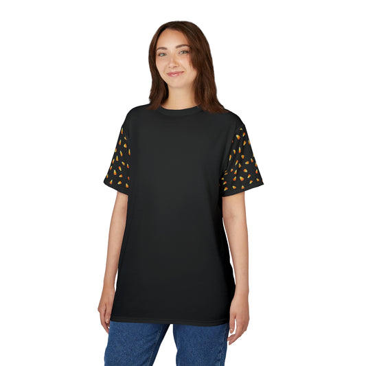 Candy Corn Sleeve Tee — Halloween Black Short Sleeve T-Shirt