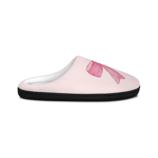 Pink Bow Women's Cozy House Slippers — Ballet Ribbon Design