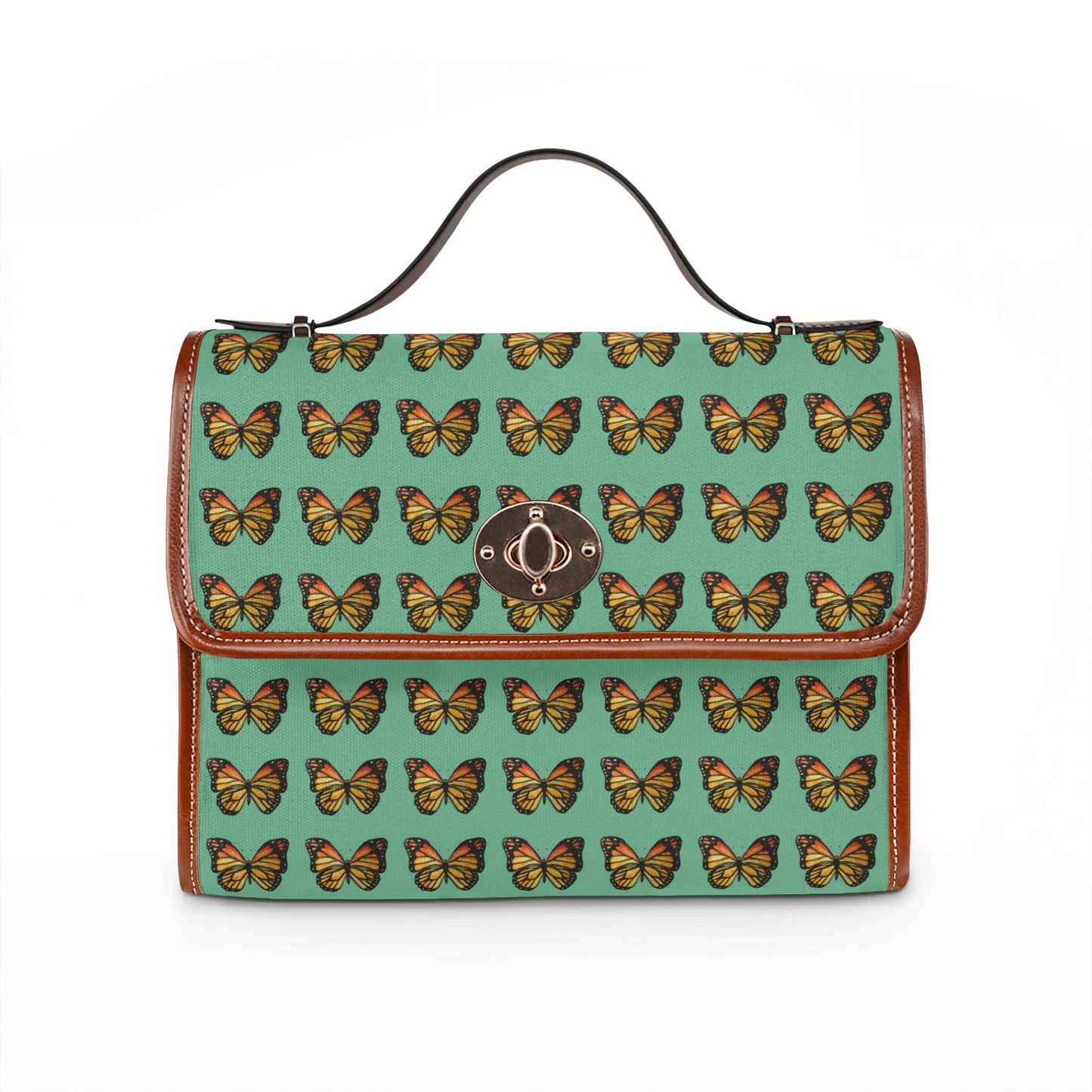 Butterfly Pattern Canvas Tote — Retro Green Waterproof Bag