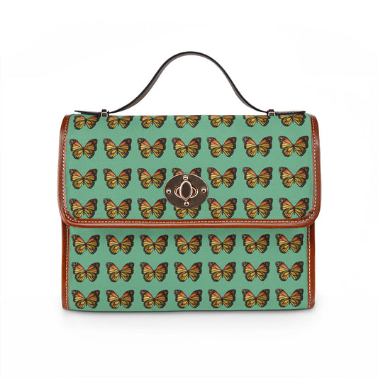 Butterfly Pattern Waterproof Canvas Bag — Retro Green Tote/Backpack