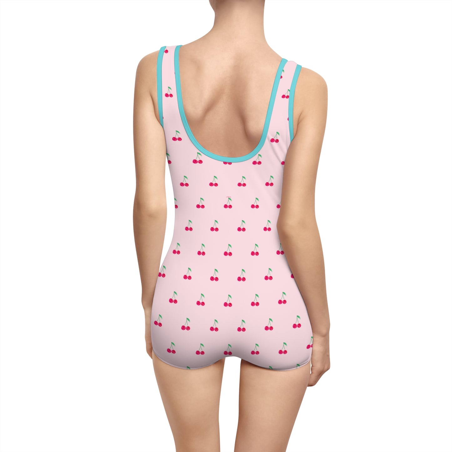 Vintage Cherry One-Piece Swimsuit — Retro Pink Boyshort Swimwear