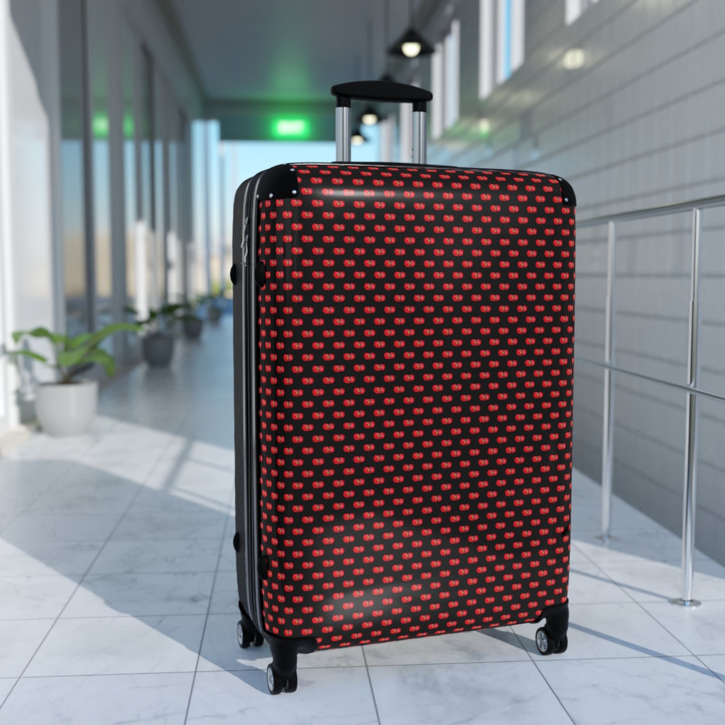Red Begonia Floral Pattern Carry-On Suitcase — Black & Red Travel Luggage