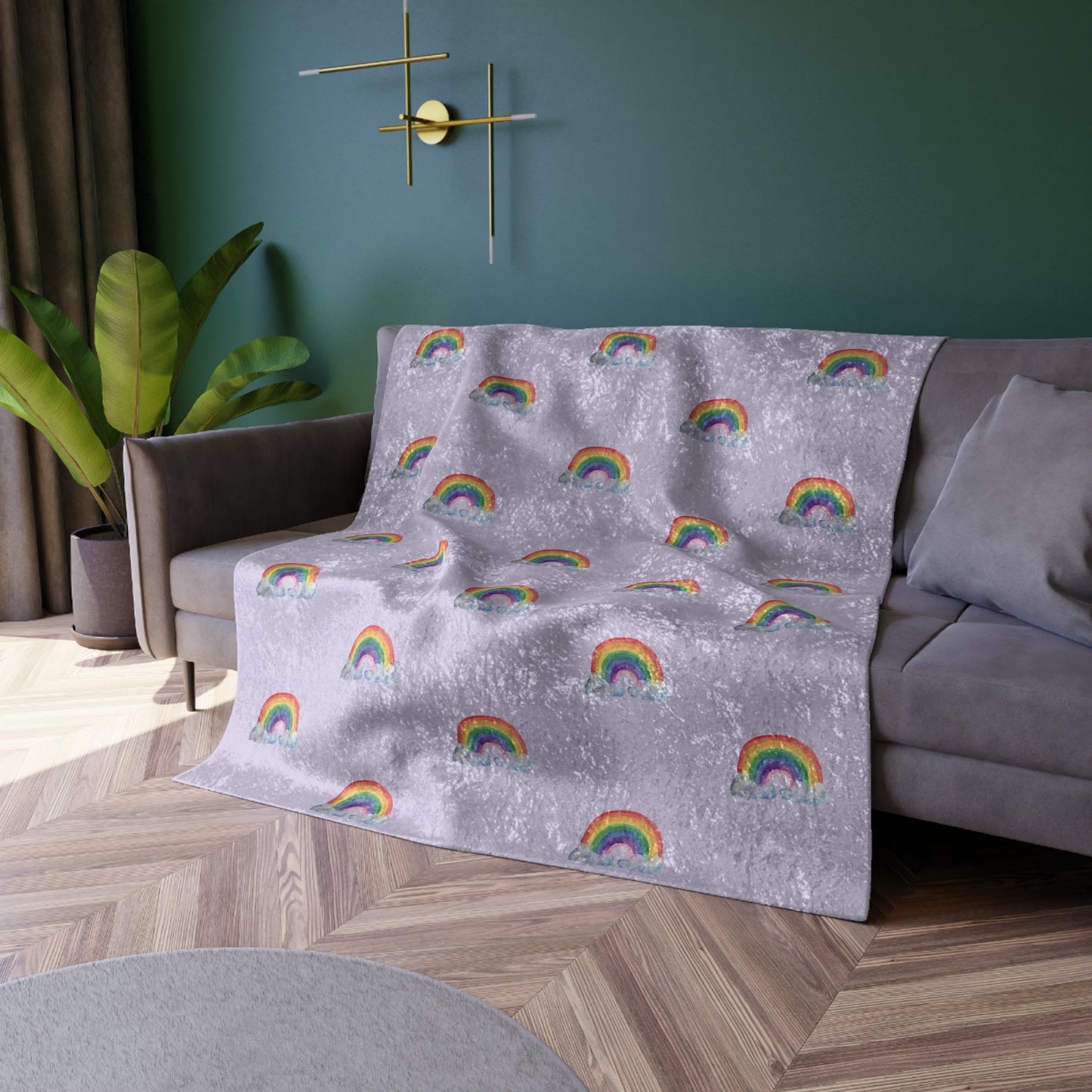 Crushed Velvet Blanket — Lavender Rainbow Pattern Plush Throw