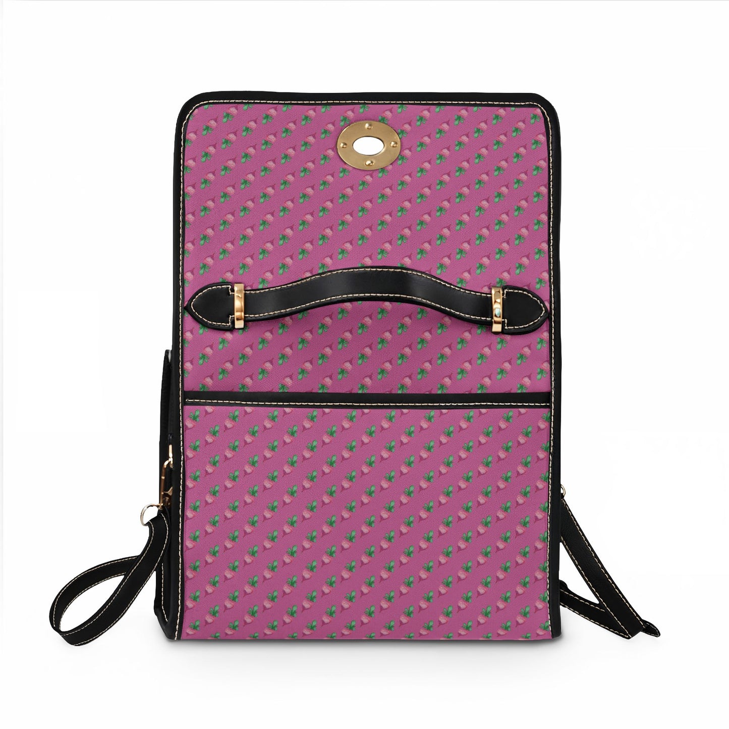 Pink Floral Radish Print Waterproof Canvas Crossbody Satchel
