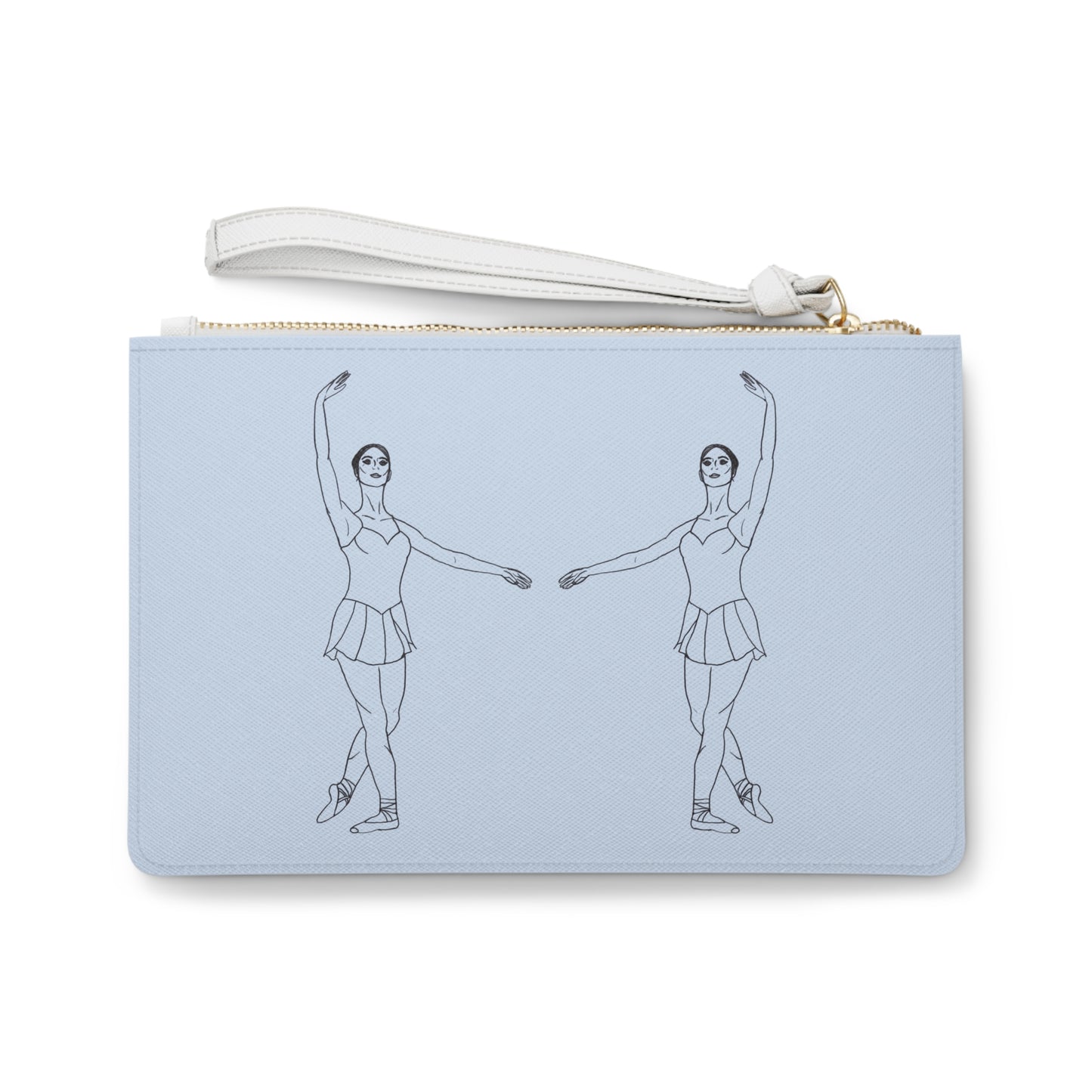 Blue Ballet Dancers Clutch Bag — Minimalist Pointe Shoe Sketch Wristlet