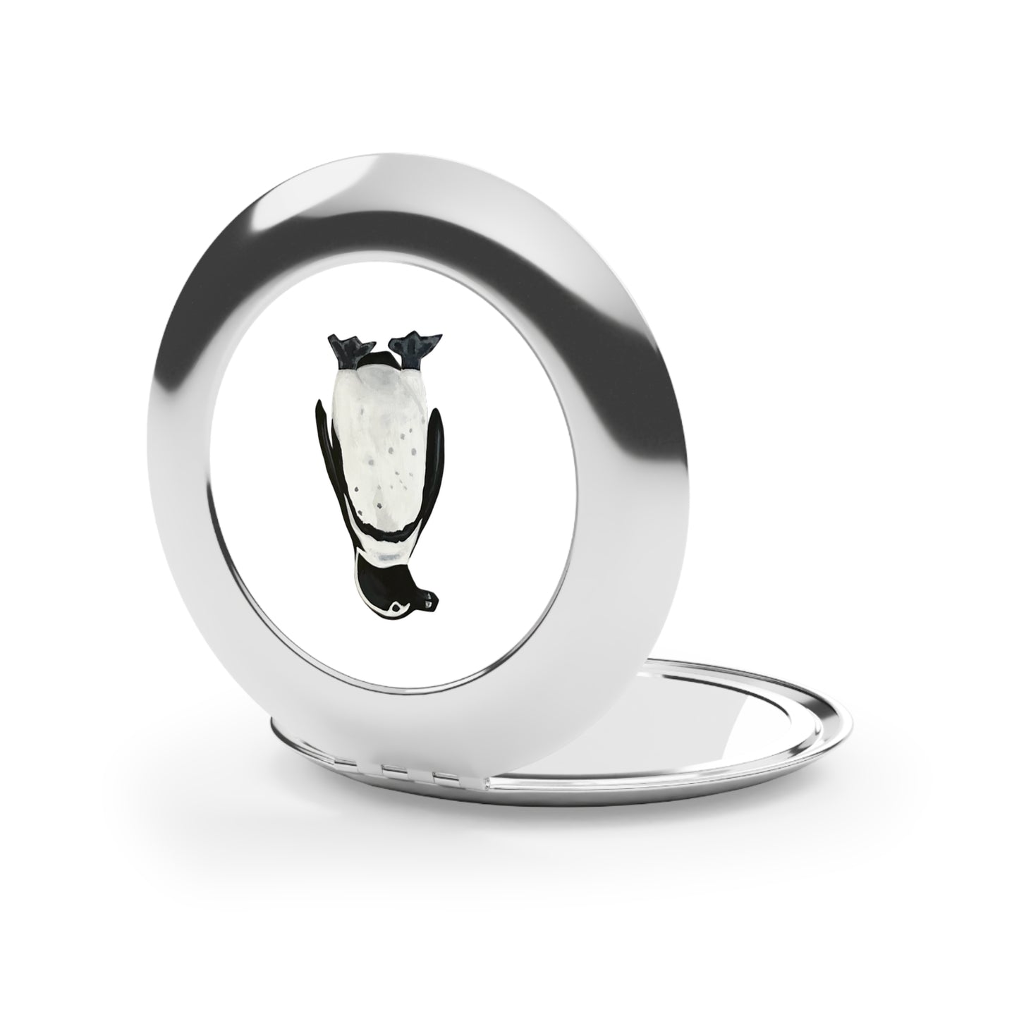 Cute Penguin Love White Compact Travel Mirror | Wildlife Pocket Mirror