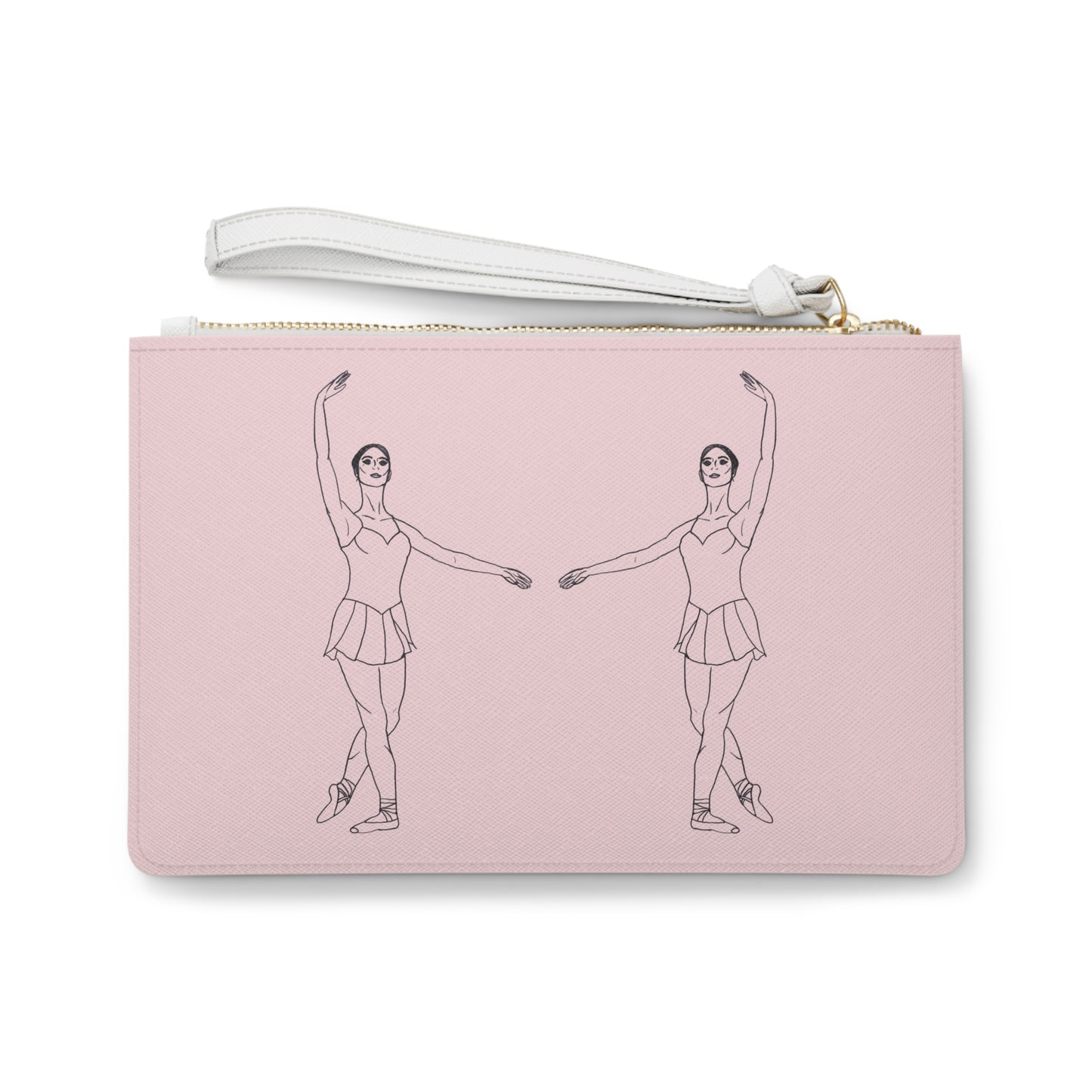 Pink Ballet Dancers Clutch Bag — Minimalist Sketch Wristlet