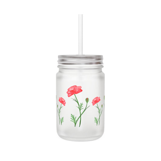 Poppy Mason Jar Tumbler — Floral Mason Jar Cup with Straw