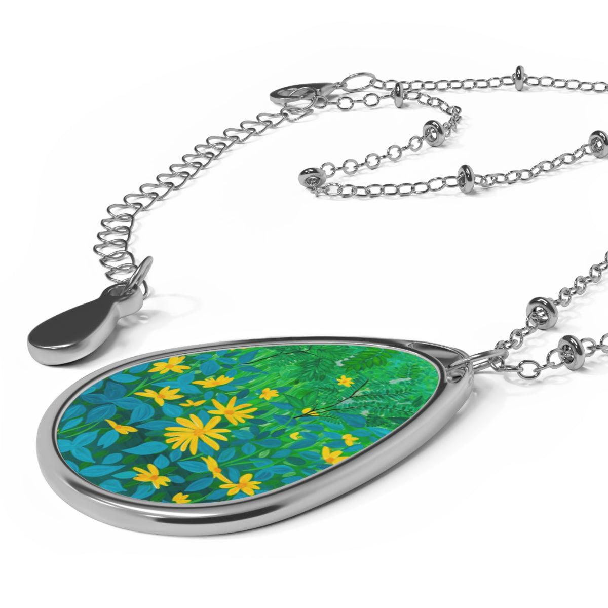 Summer — Green Floral Meadow Teardrop Locket