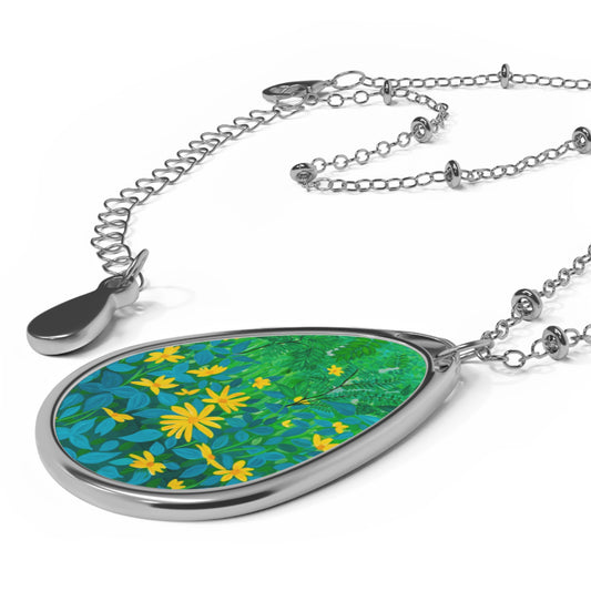 Summer — Green Floral Meadow Teardrop Locket