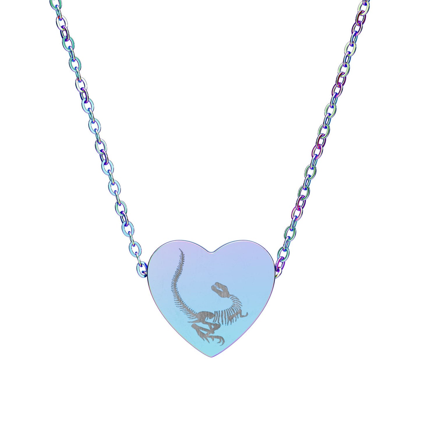 Dinosaur Fossil Heart Pendant Necklace — Stainless Steel Dinosaur Jewelry